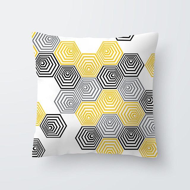 Yellow Pillow Case Cushion Cover Geometric Polyester Pillowcase Home Decorative Yellow Grey Modern Pillow Covers Beautiful Pattern Linen Square Pillow Case For Sofa Couch 45x45CM