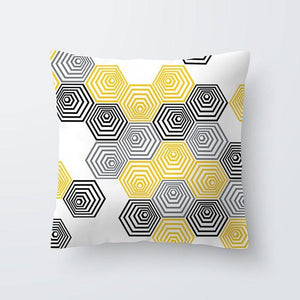 Yellow Pillow Case Cushion Cover Geometric Polyester Pillowcase Home Decorative Yellow Grey Modern Pillow Covers Beautiful Pattern Linen Square Pillow Case For Sofa Couch 45x45CM
