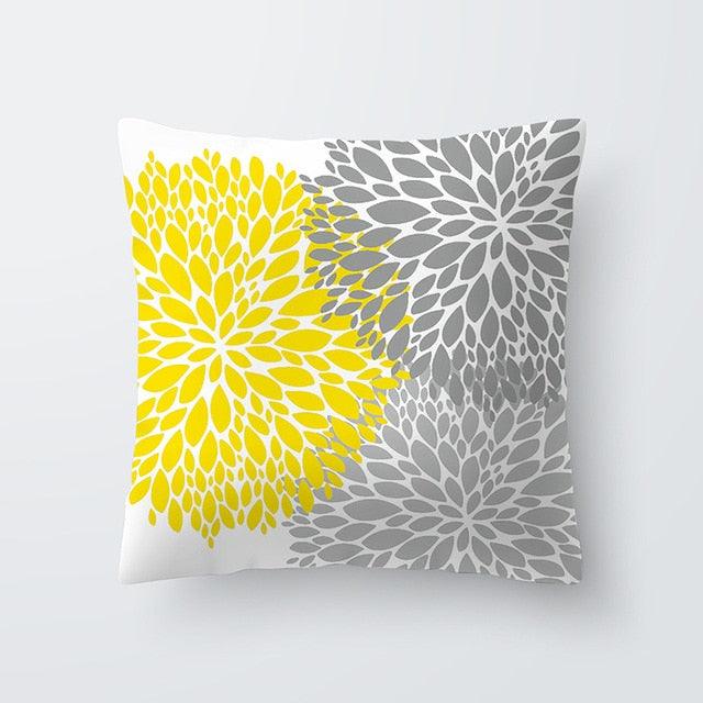 Yellow Pillow Case Cushion Cover Geometric Polyester Pillowcase Home Decorative Yellow Grey Modern Pillow Covers Beautiful Pattern Linen Square Pillow Case For Sofa Couch 45x45CM