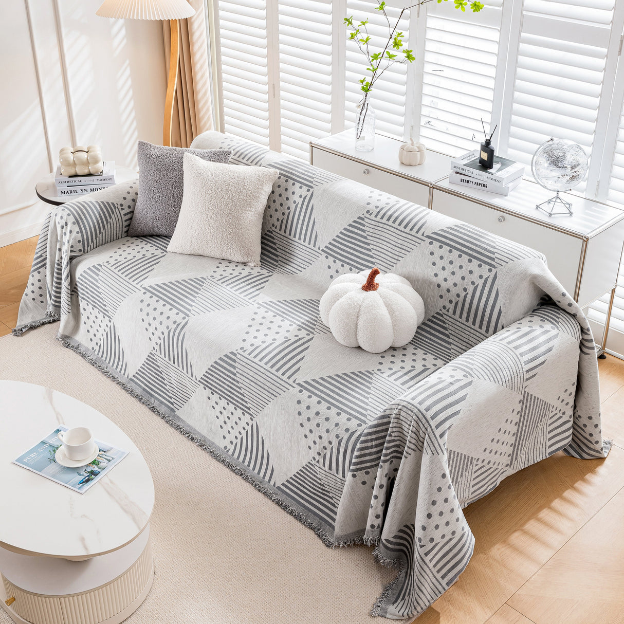 Chenille Geometric Patterned Sofa Throw, Couch Covers for Sectionals for Pets, Throw Cover for Couch