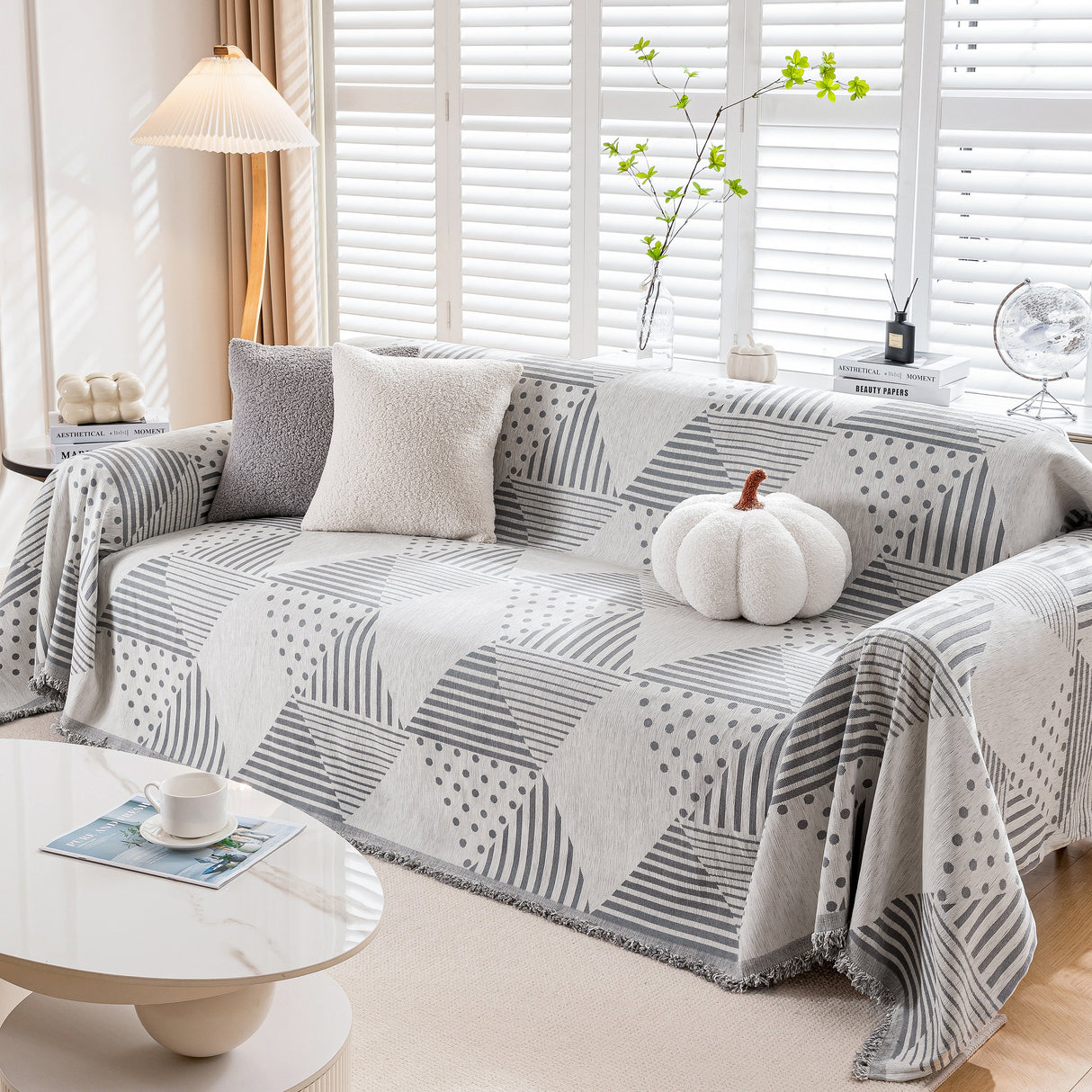 Chenille Geometric Patterned Sofa Throw, Couch Covers for Sectionals for Pets, Throw Cover for Couch