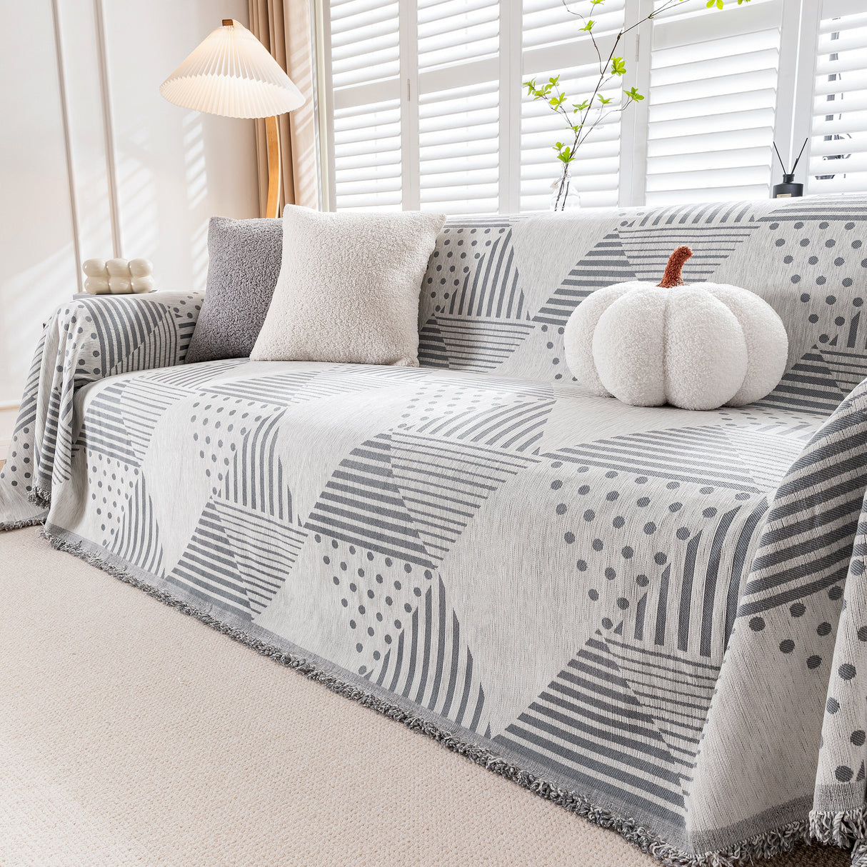 Chenille Geometric Patterned Sofa Throw, Couch Covers for Sectionals for Pets, Throw Cover for Couch