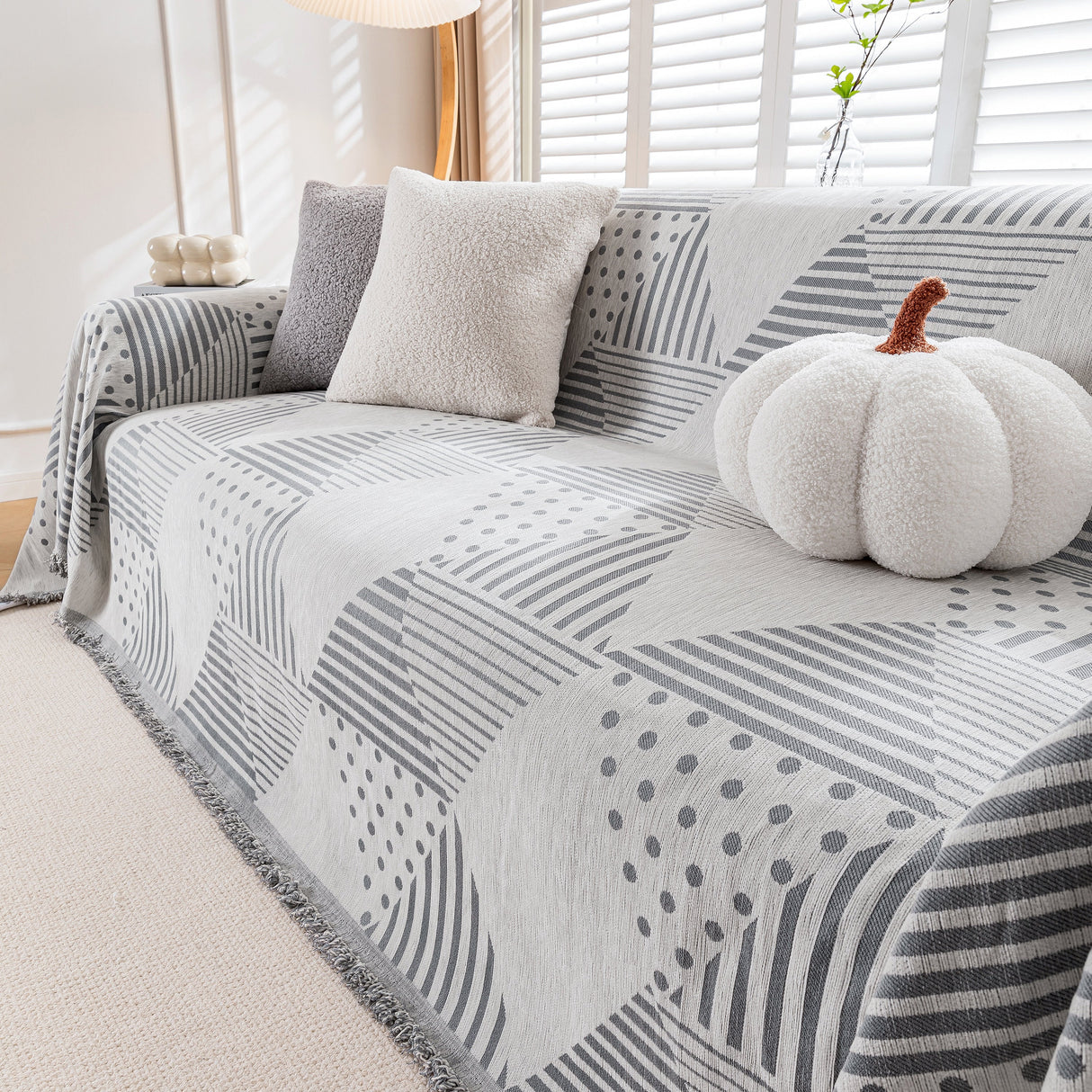 Chenille Geometric Patterned Sofa Throw, Couch Covers for Sectionals for Pets, Throw Cover for Couch