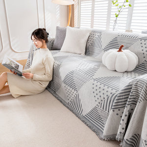 Chenille Geometric Patterned Sofa Throw, Couch Covers for Sectionals for Pets, Throw Cover for Couch