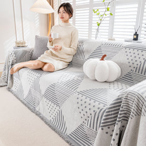 Chenille Geometric Patterned Sofa Throw, Couch Covers for Sectionals for Pets, Throw Cover for Couch