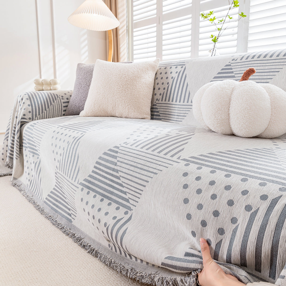 Chenille Geometric Patterned Sofa Throw, Couch Covers for Sectionals for Pets, Throw Cover for Couch