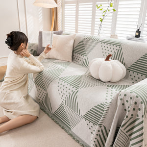 Chenille Geometric Patterned Sofa Throw, Couch Covers for Sectionals for Pets, Throw Cover for Couch