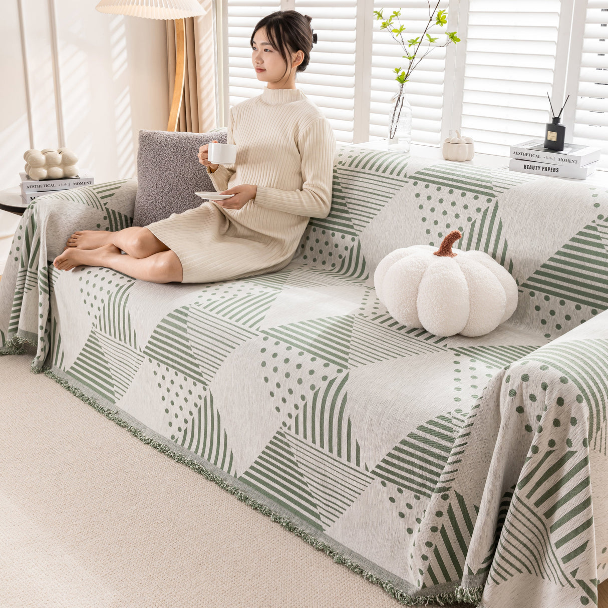 Chenille Geometric Patterned Sofa Throw, Couch Covers for Sectionals for Pets, Throw Cover for Couch