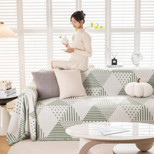 Chenille Geometric Patterned Sofa Throw, Couch Covers for Sectionals for Pets, Throw Cover for Couch