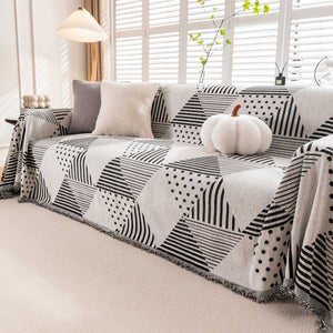 Chenille Geometric Patterned Sofa Throw, Couch Covers for Sectionals for Pets, Throw Cover for Couch