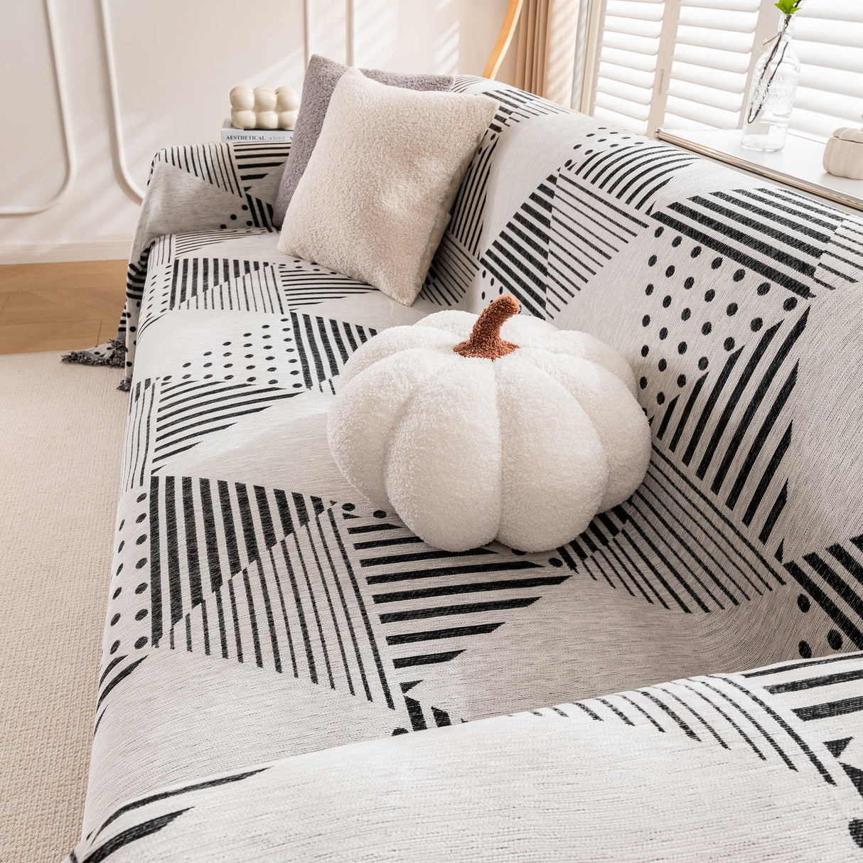 Chenille Geometric Patterned Sofa Throw, Couch Covers for Sectionals for Pets, Throw Cover for Couch