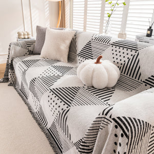 Chenille Geometric Patterned Sofa Throw, Couch Covers for Sectionals for Pets, Throw Cover for Couch