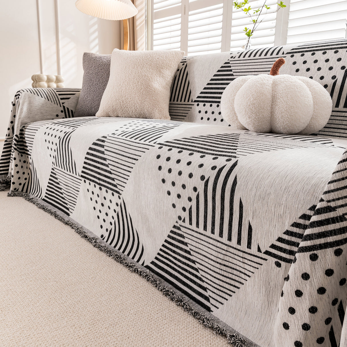 Chenille Geometric Patterned Sofa Throw, Couch Covers for Sectionals for Pets, Throw Cover for Couch