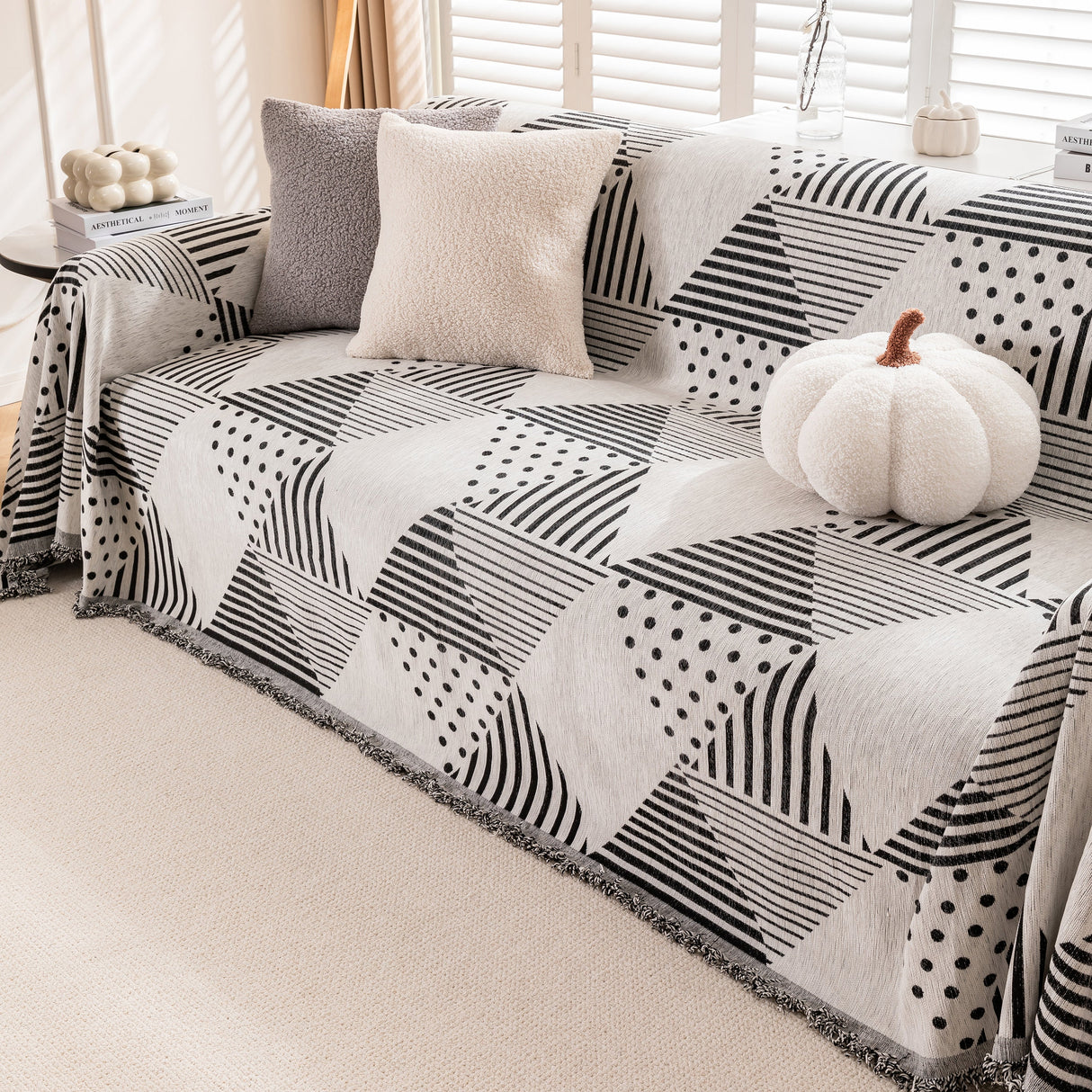 Chenille Geometric Patterned Sofa Throw, Couch Covers for Sectionals for Pets, Throw Cover for Couch