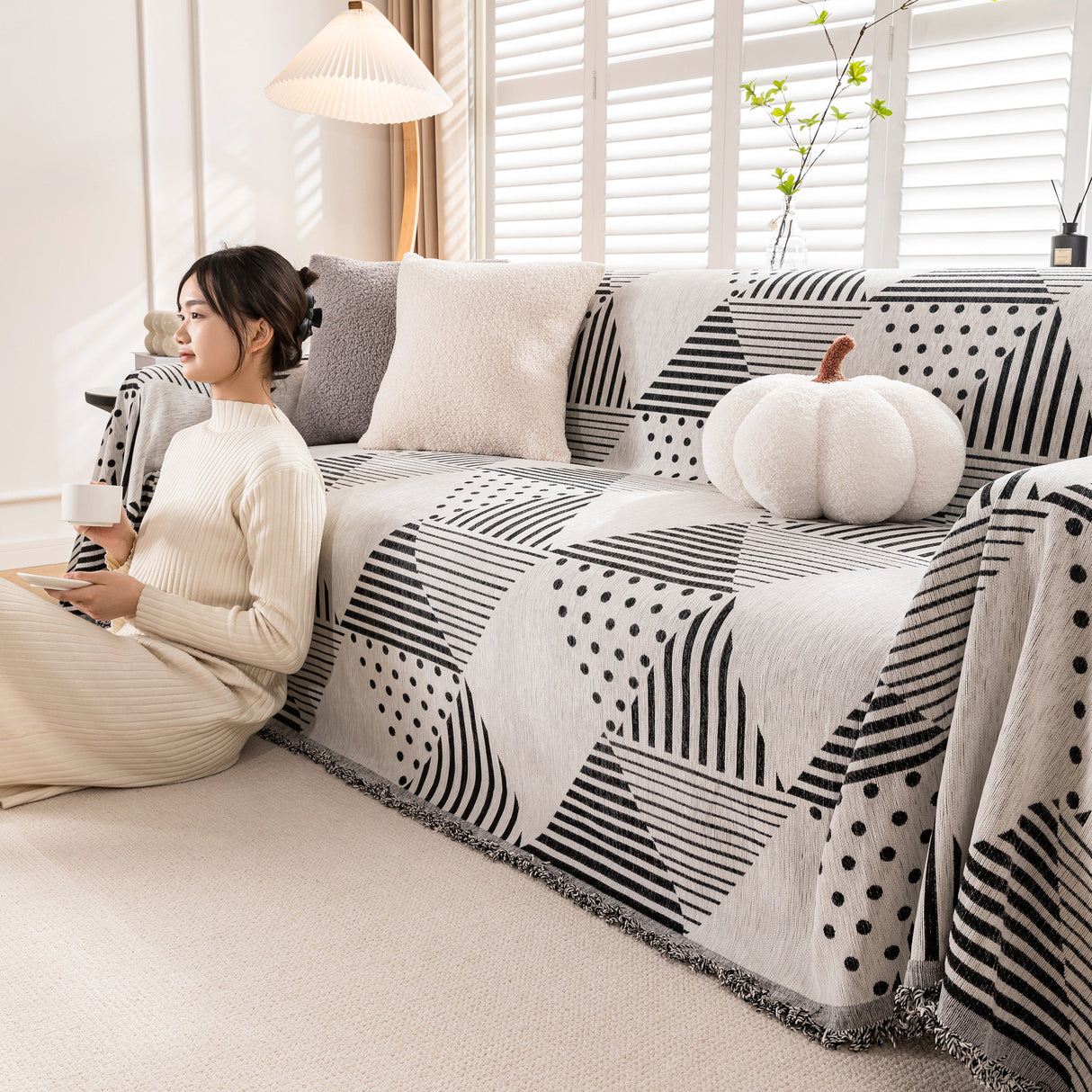 Chenille Geometric Patterned Sofa Throw, Couch Covers for Sectionals for Pets, Throw Cover for Couch