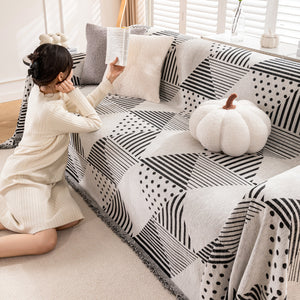 Chenille Geometric Patterned Sofa Throw, Couch Covers for Sectionals for Pets, Throw Cover for Couch