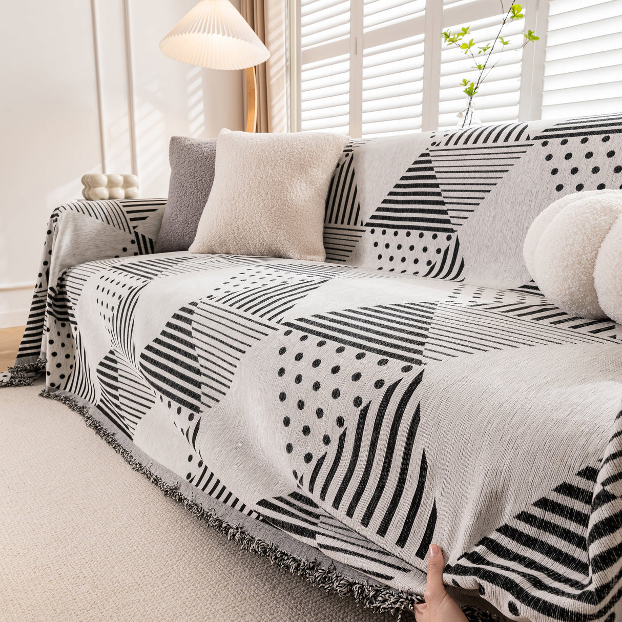 Chenille Geometric Patterned Sofa Throw, Couch Covers for Sectionals for Pets, Throw Cover for Couch