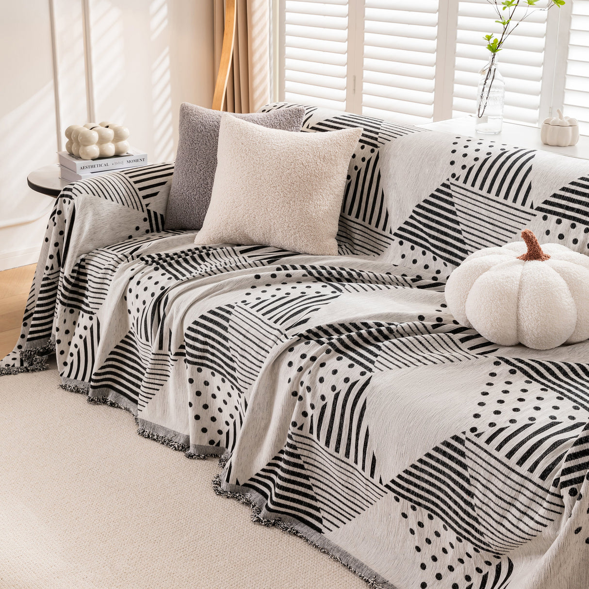 Chenille Geometric Patterned Sofa Throw, Couch Covers for Sectionals for Pets, Throw Cover for Couch