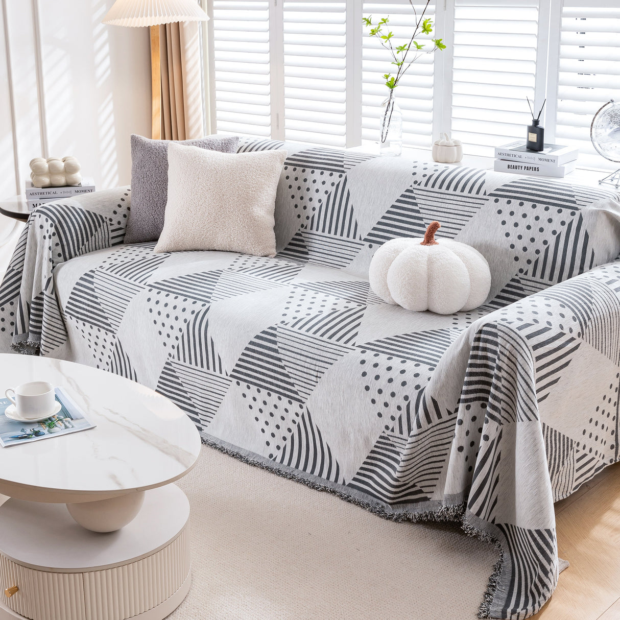 Chenille Geometric Patterned Sofa Throw, Couch Covers for Sectionals for Pets, Throw Cover for Couch