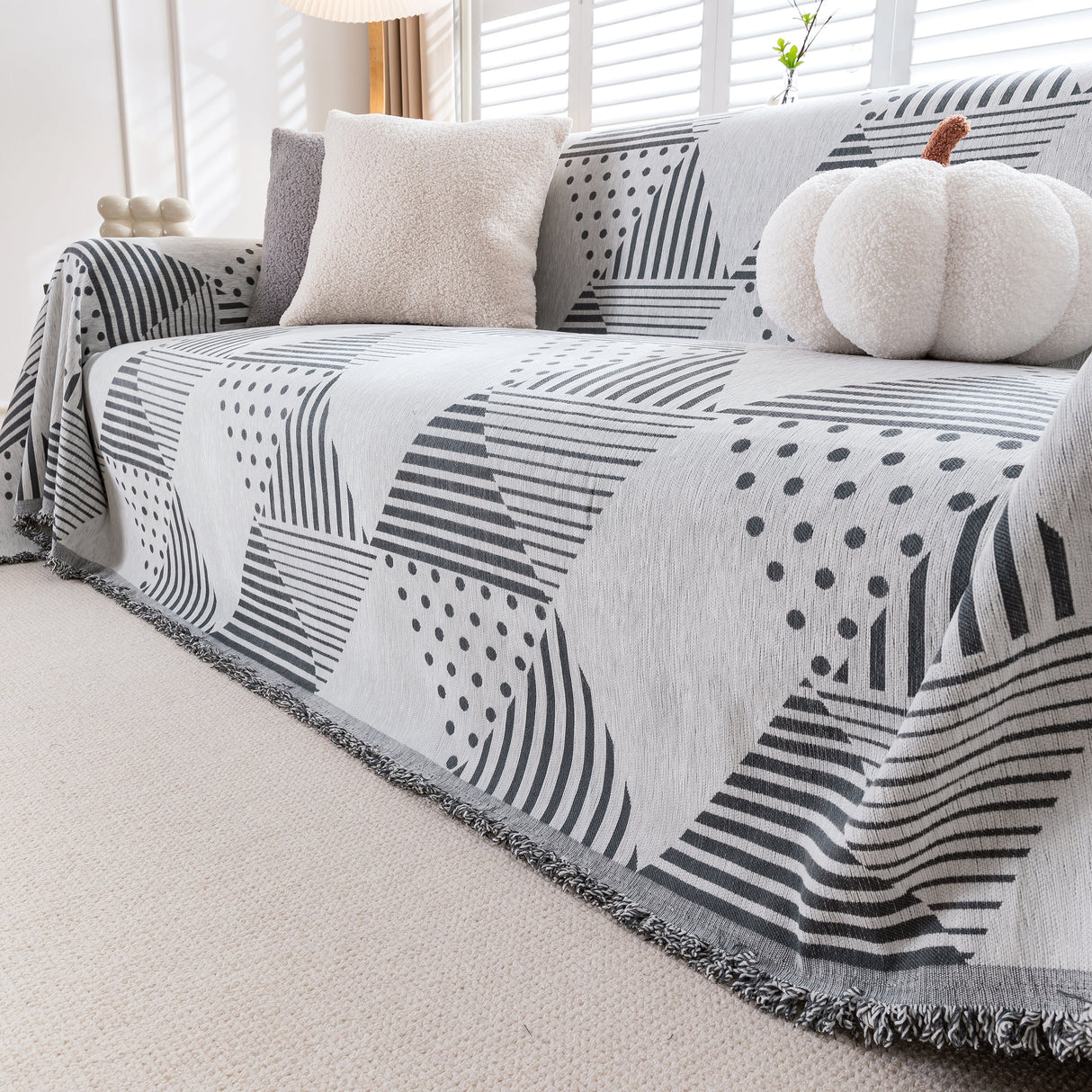 Chenille Geometric Patterned Sofa Throw, Couch Covers for Sectionals for Pets, Throw Cover for Couch