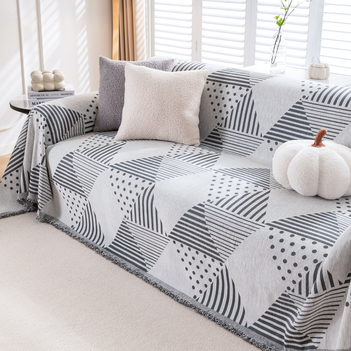 Chenille Geometric Patterned Sofa Throw, Couch Covers for Sectionals for Pets, Throw Cover for Couch