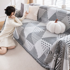 Chenille Geometric Patterned Sofa Throw, Couch Covers for Sectionals for Pets, Throw Cover for Couch