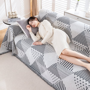 Chenille Geometric Patterned Sofa Throw, Couch Covers for Sectionals for Pets, Throw Cover for Couch