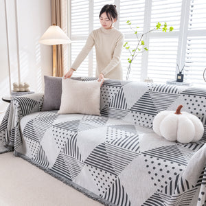 Chenille Geometric Patterned Sofa Throw, Couch Covers for Sectionals for Pets, Throw Cover for Couch