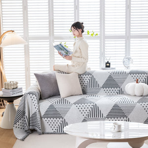 Chenille Geometric Patterned Sofa Throw, Couch Covers for Sectionals for Pets, Throw Cover for Couch