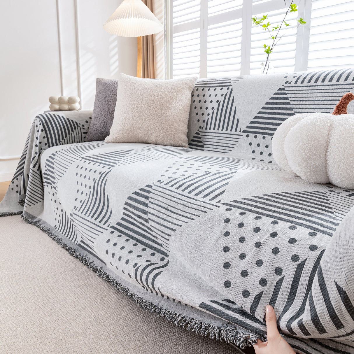 Chenille Geometric Patterned Sofa Throw, Couch Covers for Sectionals for Pets, Throw Cover for Couch