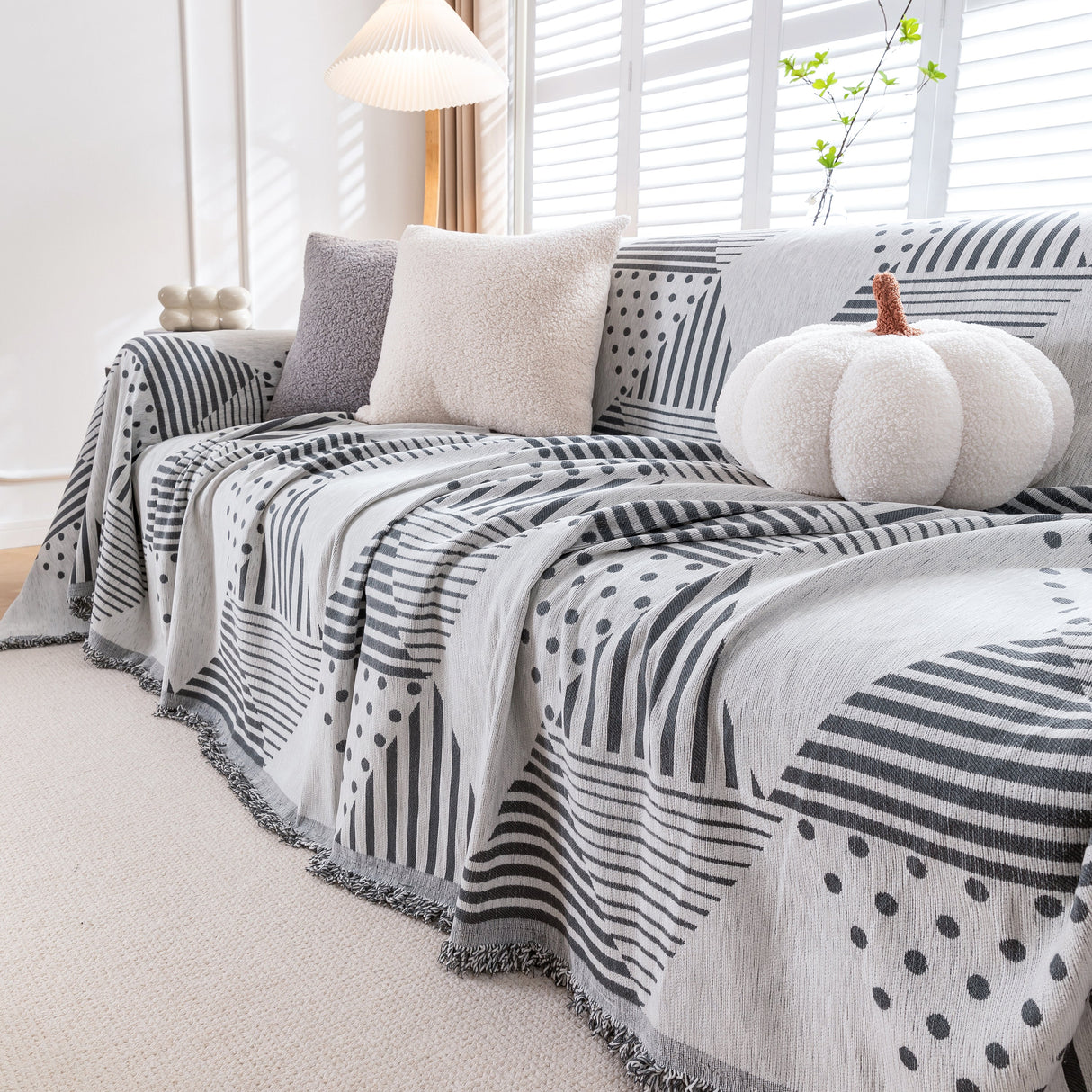 Chenille Geometric Patterned Sofa Throw, Couch Covers for Sectionals for Pets, Throw Cover for Couch