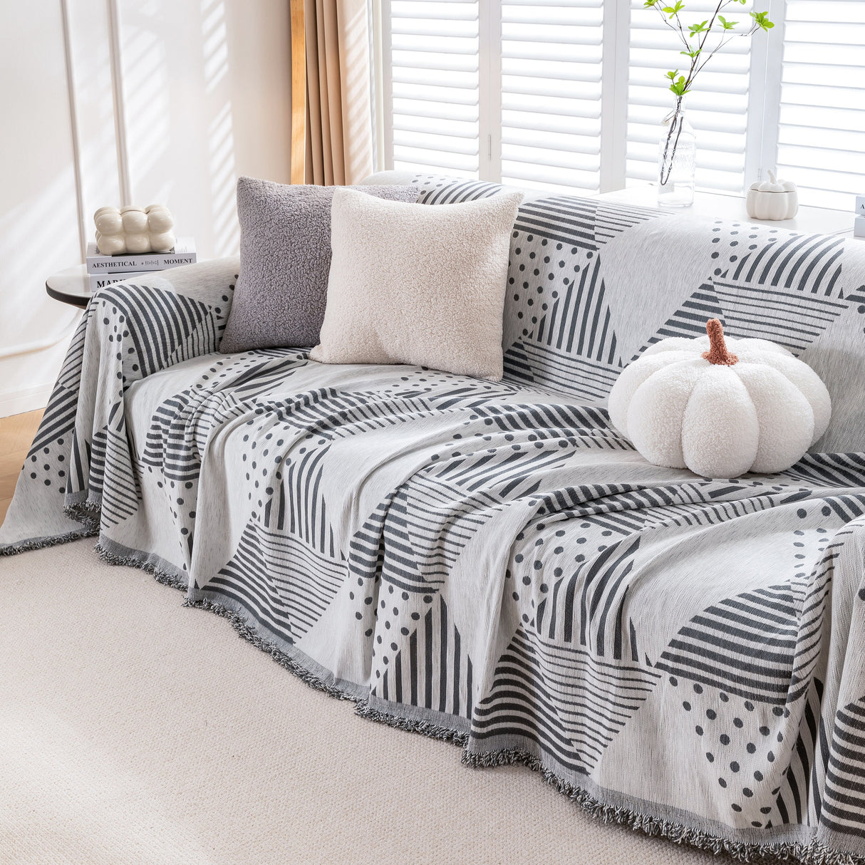 Chenille Geometric Patterned Sofa Throw, Couch Covers for Sectionals for Pets, Throw Cover for Couch