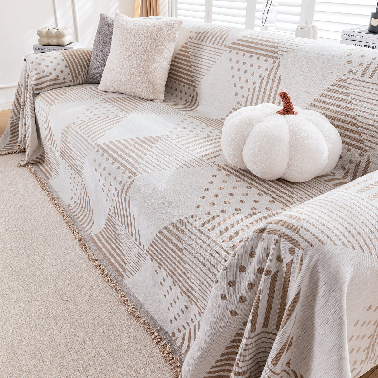 Chenille Geometric Patterned Sofa Throw, Couch Covers for Sectionals for Pets, Throw Cover for Couch