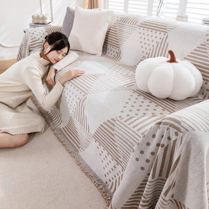 Chenille Geometric Patterned Sofa Throw, Couch Covers for Sectionals for Pets, Throw Cover for Couch