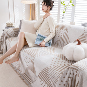 Chenille Geometric Patterned Sofa Throw, Couch Covers for Sectionals for Pets, Throw Cover for Couch