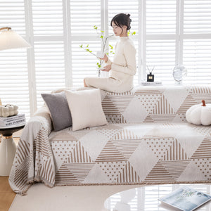 Chenille Geometric Patterned Sofa Throw, Couch Covers for Sectionals for Pets, Throw Cover for Couch