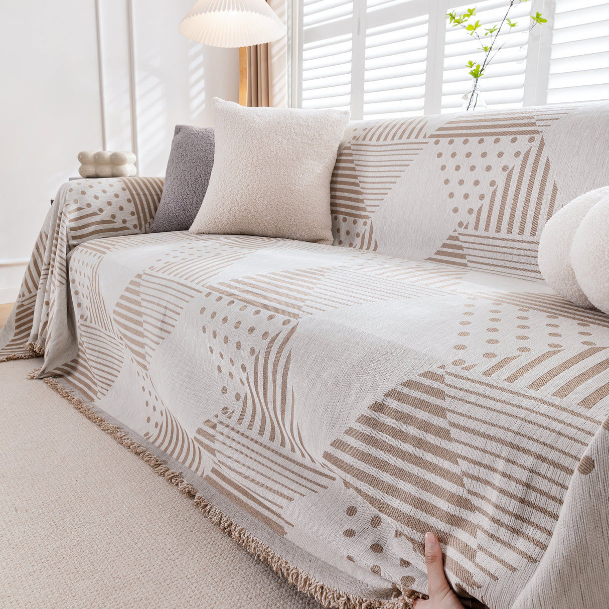 Chenille Geometric Patterned Sofa Throw, Couch Covers for Sectionals for Pets, Throw Cover for Couch