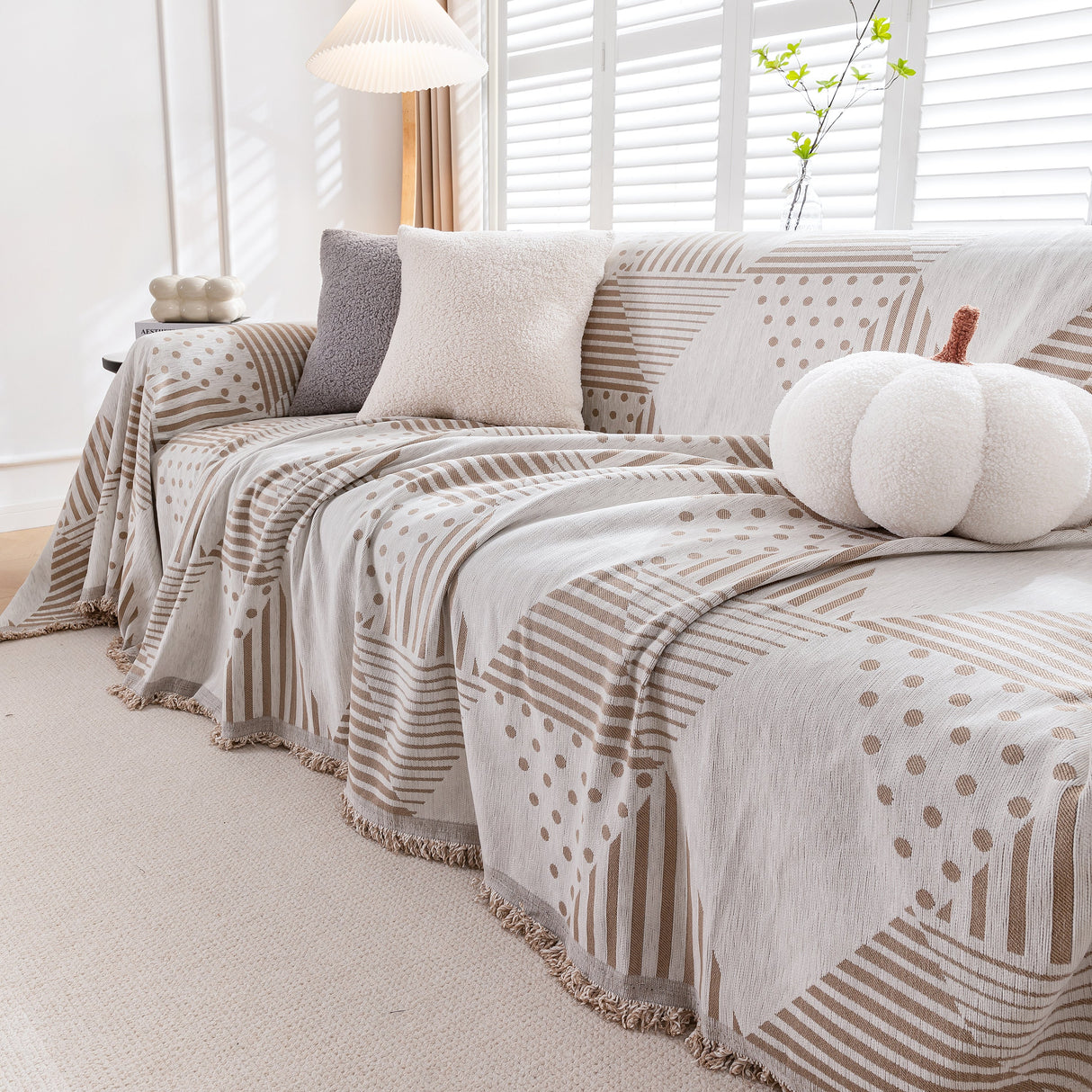 Chenille Geometric Patterned Sofa Throw, Couch Covers for Sectionals for Pets, Throw Cover for Couch