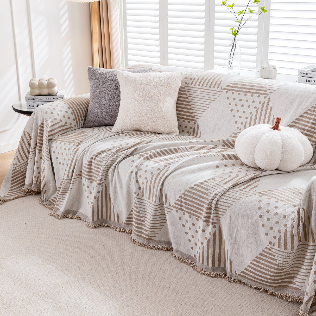 Chenille Geometric Patterned Sofa Throw, Couch Covers for Sectionals for Pets, Throw Cover for Couch