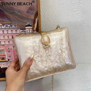 Luxury Pearl White Acrylic Evening Bag for Women