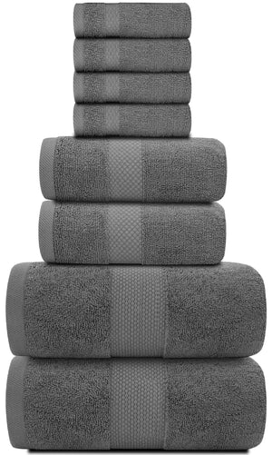 Luxury Dark Gray Bath Towel Set 8 Pcs Combed Cotton 700GSM Hotel Quality