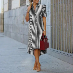 Women's Irregular Stripe Lapel Button Shirt