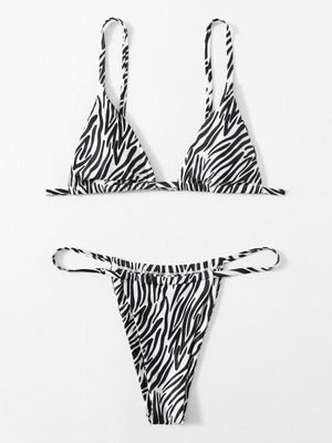 Zebra Print Push Up Bikini New Arrival Padded Bra Low Waist Swimsuit Female Swimwear Women Women's Ruffle Triangle Bikini Frill Printed String Tie Side Two Piece Set Swimsuit