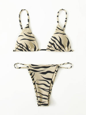 Zebra Print Push Up Bikini New Arrival Padded Bra Low Waist Swimsuit Female Swimwear Women Women's Ruffle Triangle Bikini Frill Printed String Tie Side Two Piece Set Swimsuit