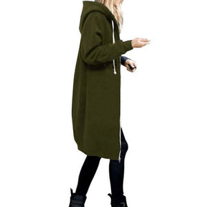 Zipper Front Pocket Drawstring Hoodie