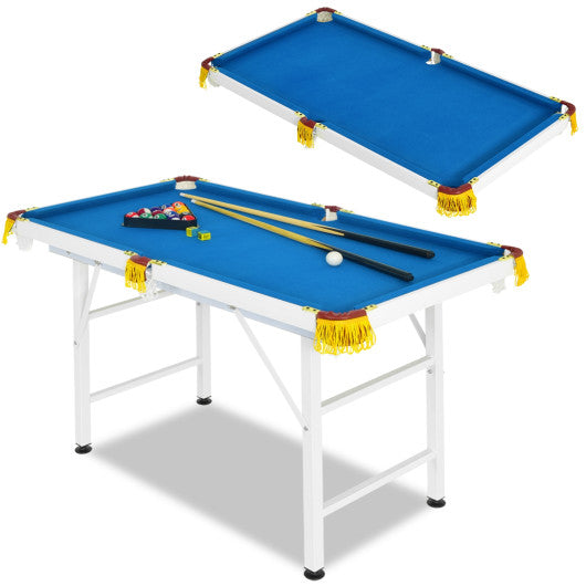 47 Inch Folding Billiard Table with Cues and Brush Chalk-Blue