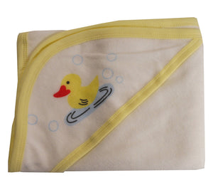 Hooded Towel with Yellow Binding and Screen Prints