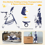 A-Shaped High Chair with 4 Lockable Wheels-Navy