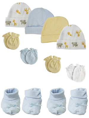 Preemie Baby Boy Caps with Infant Mittens and Booties - 10 Pack