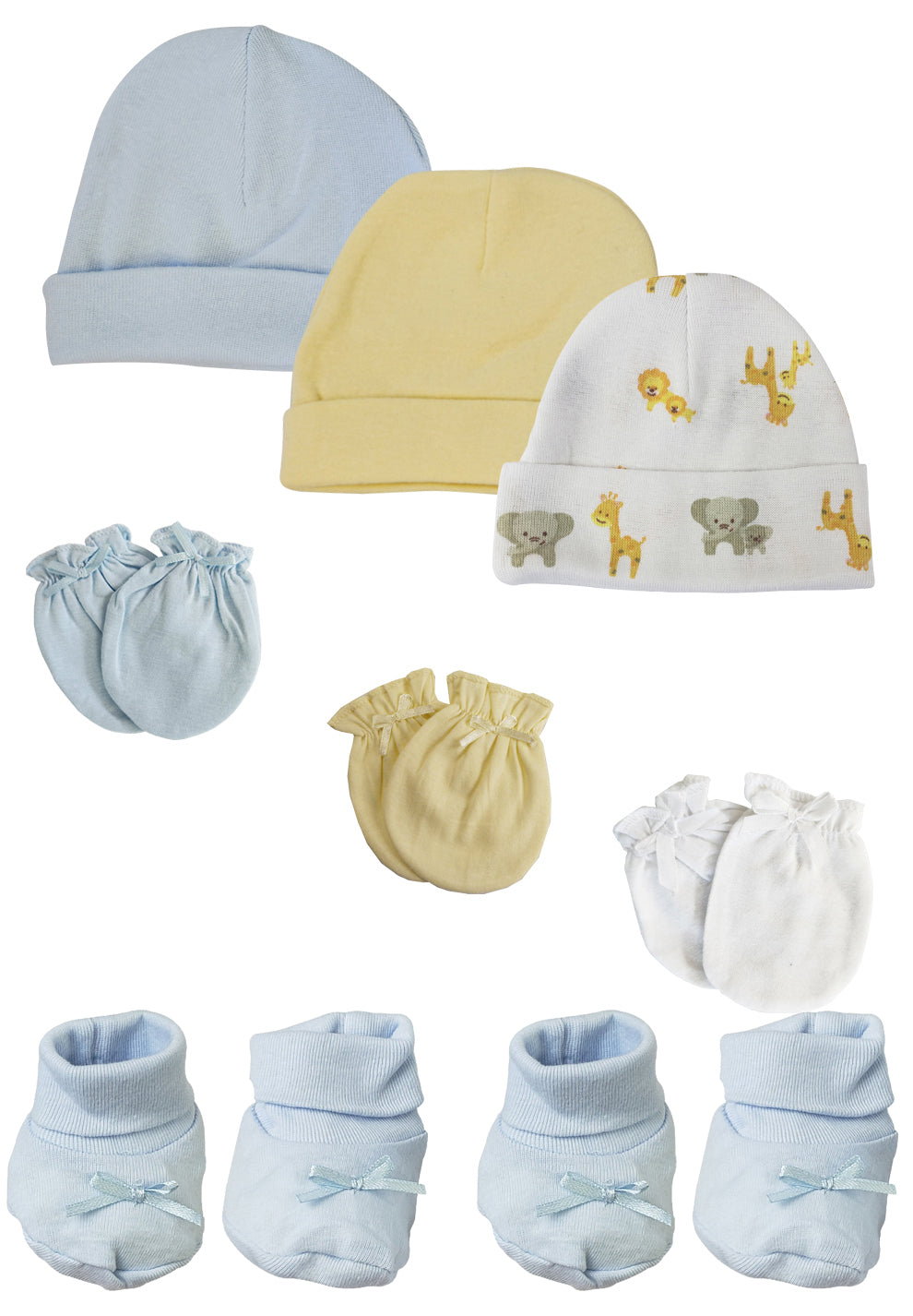Preemie Baby Boy Caps with Infant Mittens and Booties - 8 Pack
